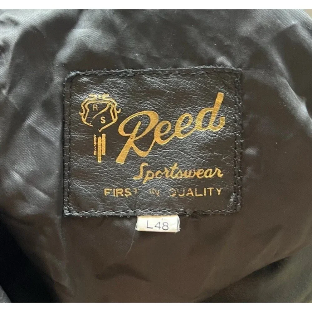 Vintage Reed Leather Black Motorcycle Plaid Lined Jacket Men’s Sz Large 48